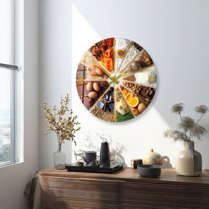 Baking Glass Wall Clock – Rustic Kitchen Ingredients Decor