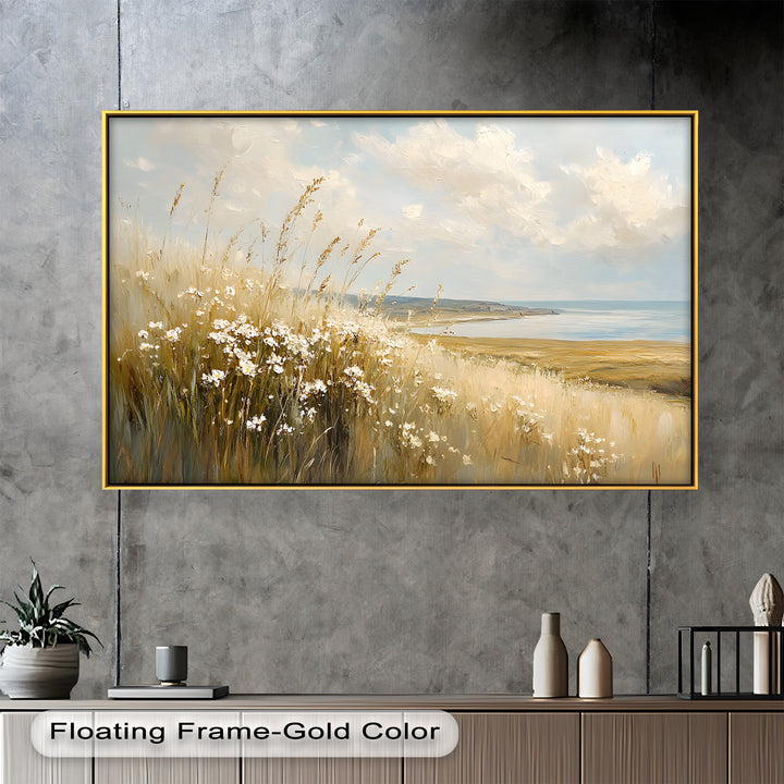 Wildflower Field Landscape – Serene Coastal Oil Painting