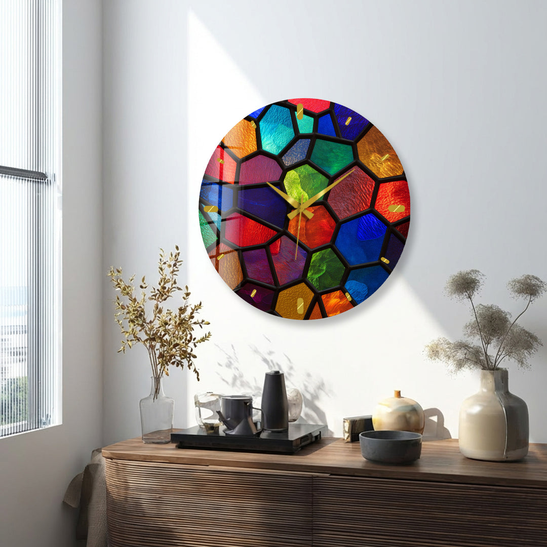 Colorful Glass Wall Clock – Rainbow Stained Glass Style