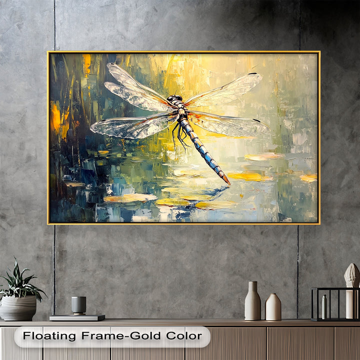 Shimmering Dragonfly Over Lily Pond – Animal Oil Painting