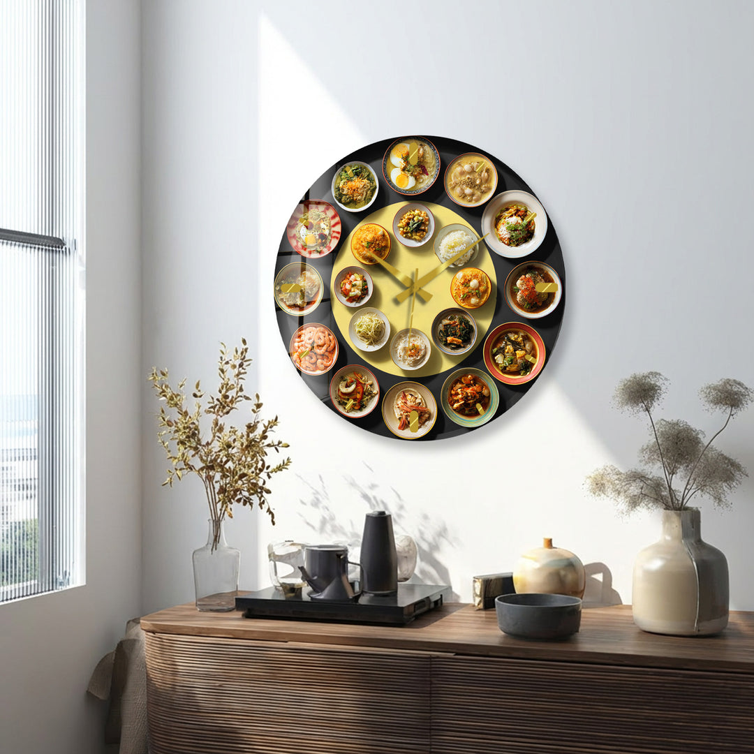 Asian Food Glass Wall Clock – Restaurant Kitchen Decor