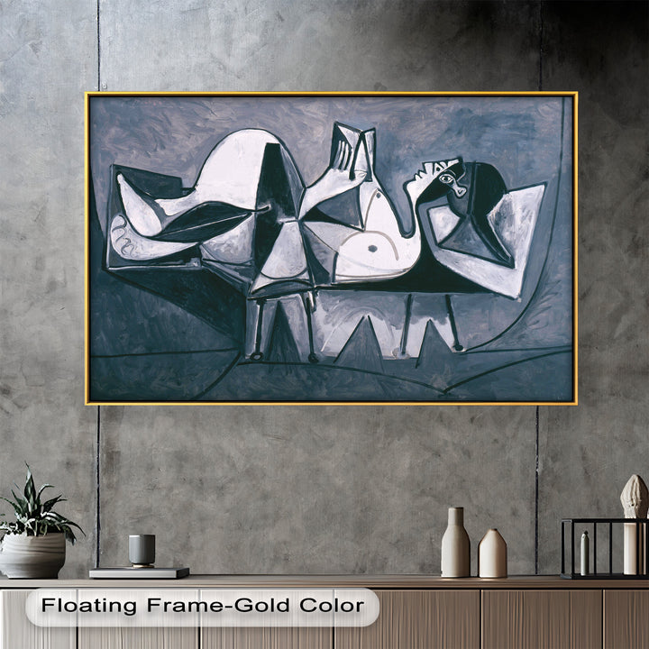 Geometry of Stillness – Monochrome Reclining Picasso Oil Painting