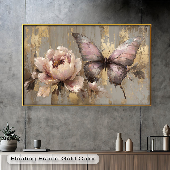 Elegant Butterfly and Peony – Pastel Floral Oil Painting