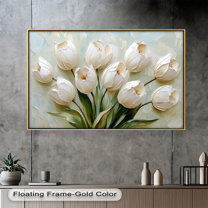 Whispers of Spring – Creamy White Tulip Bouquet Flower Oil Painting