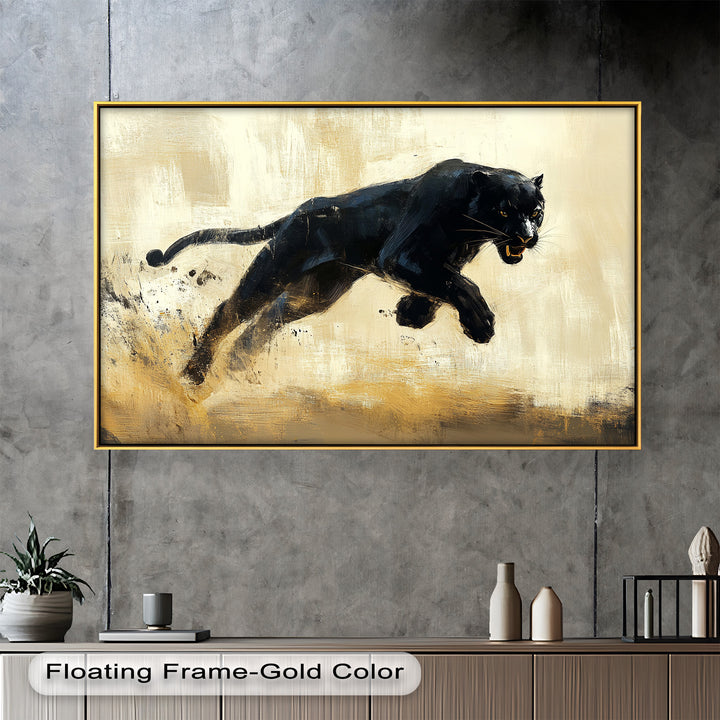 Charging Black Panther in Motion – Animal Oil Painting