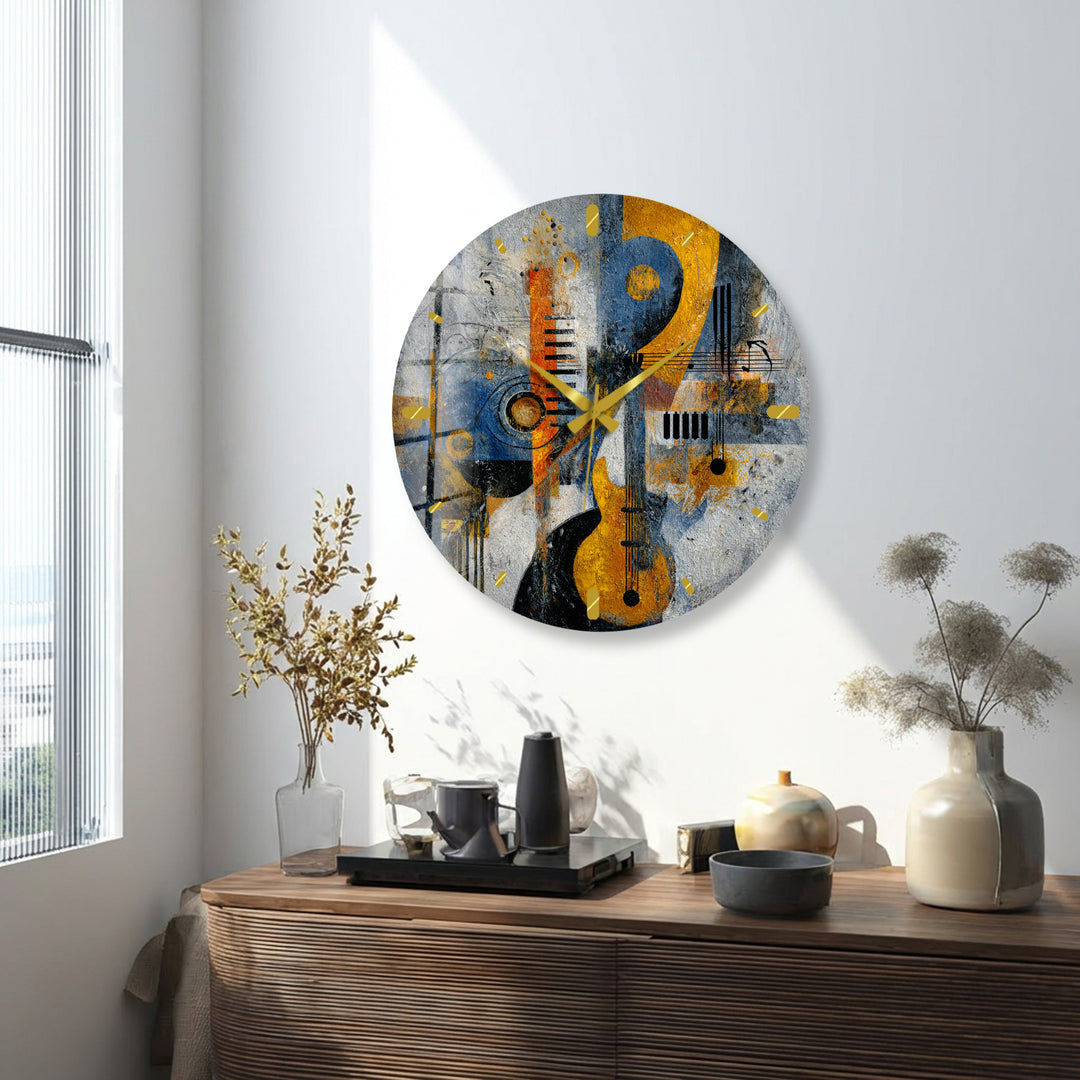 Abstract Music Glass Wall Clock – Piano Notes Modern Art Decor
