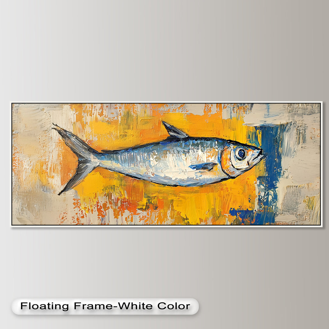 Blue Fish on Vibrant Yellow Background - Animal Oil Painting