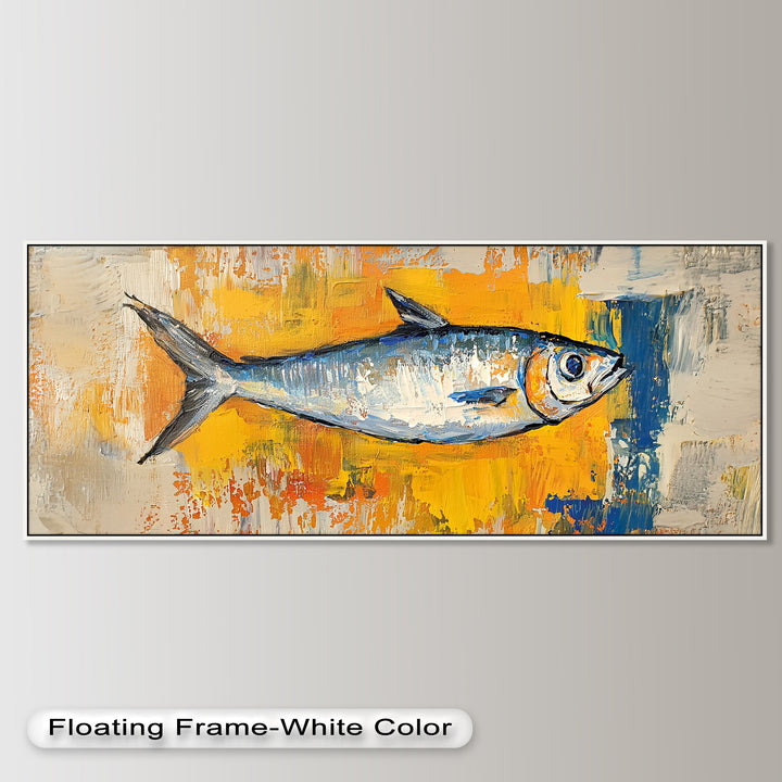 Blue Fish on Vibrant Yellow Background - Animal Oil Painting