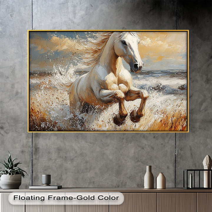 White Horse Art – Gerahmtes Ölgemälde mit Pferd