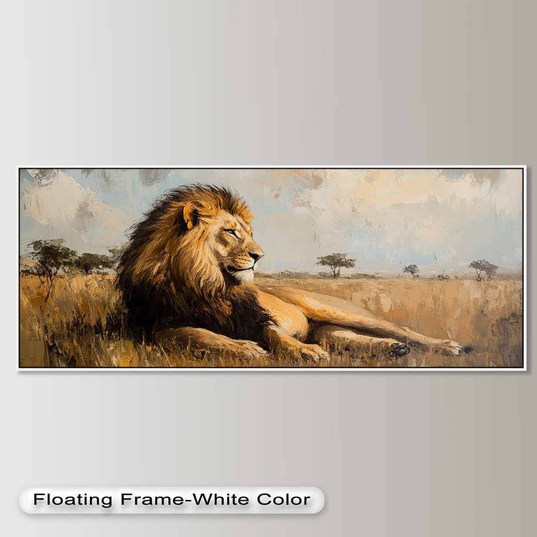 Regal Lion in Golden Plains – Wildlife Oil Painting