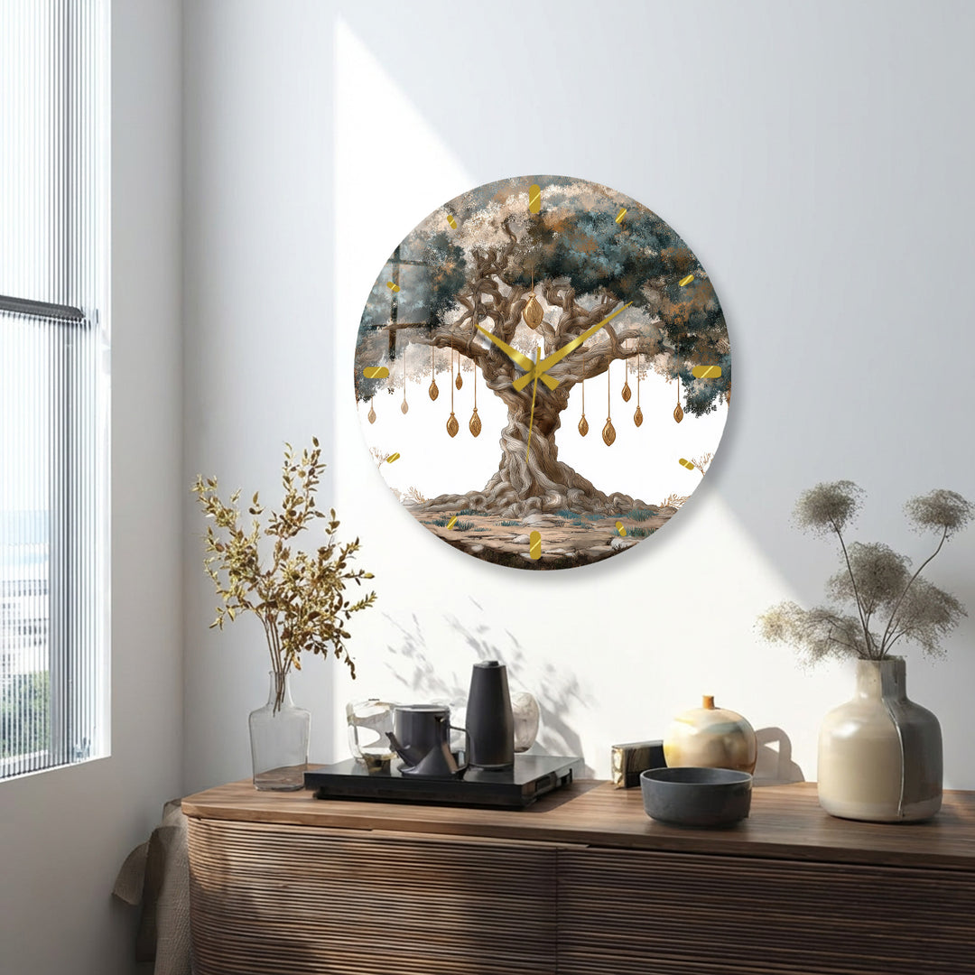 Mystical Tree of Life Glass Wall Clock – Enchanted Forest Decor