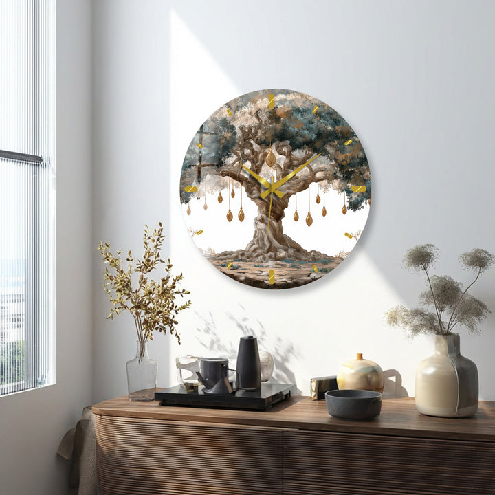 Mystical Tree of Life Glass Wall Clock – Enchanted Forest Decor