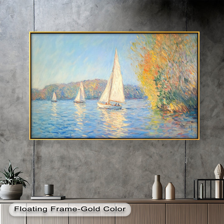 Tranquil Sails at Sunset – Impressionist Boat Scene Oil Painting