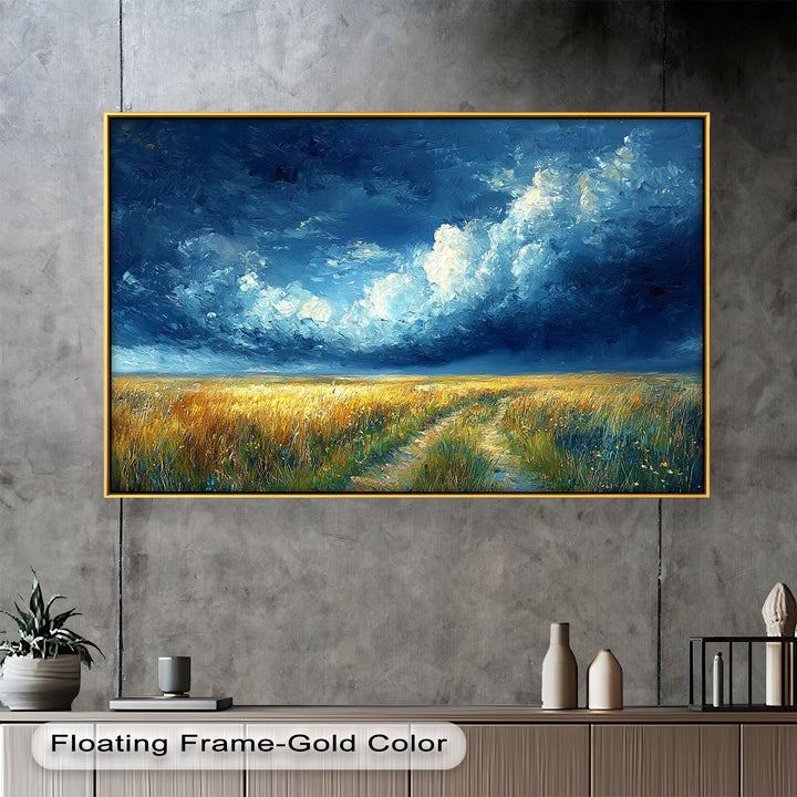 Golden Field Stormy Sky Wandkunst – Romantik Ölgemälde