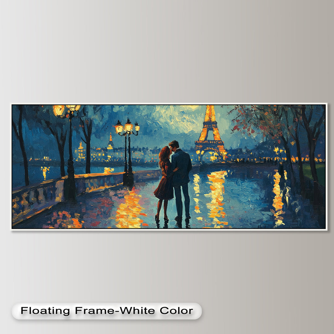 Eiffel Glow – Lovers Embrace by the Seine Love Oil Painting
