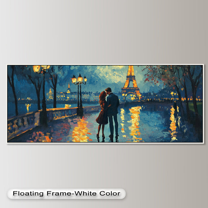 Eiffel Glow – Lovers Embrace by the Seine Love Oil Painting