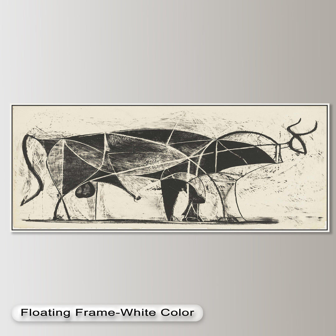 A minimalist and deconstructed representation of bulls in motion, created with dynamic curves and fragmented planes.