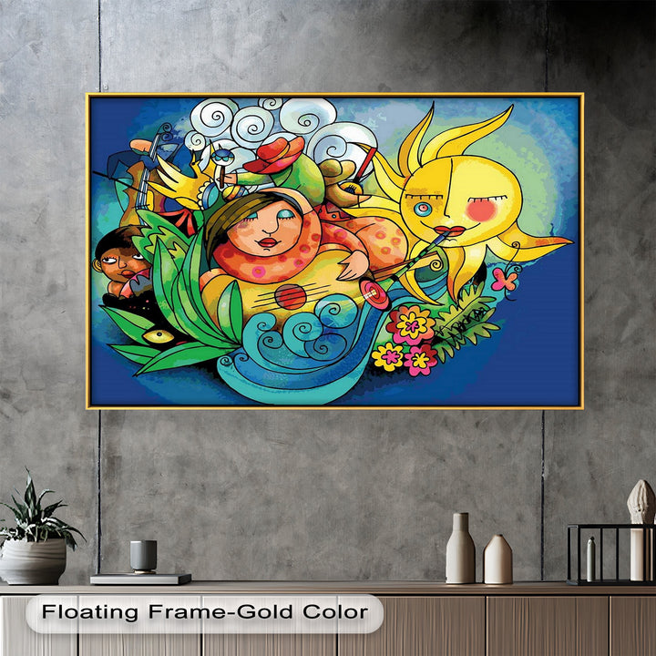 Colorful Surreal Art Print – Sunshine Framed Oil Painting