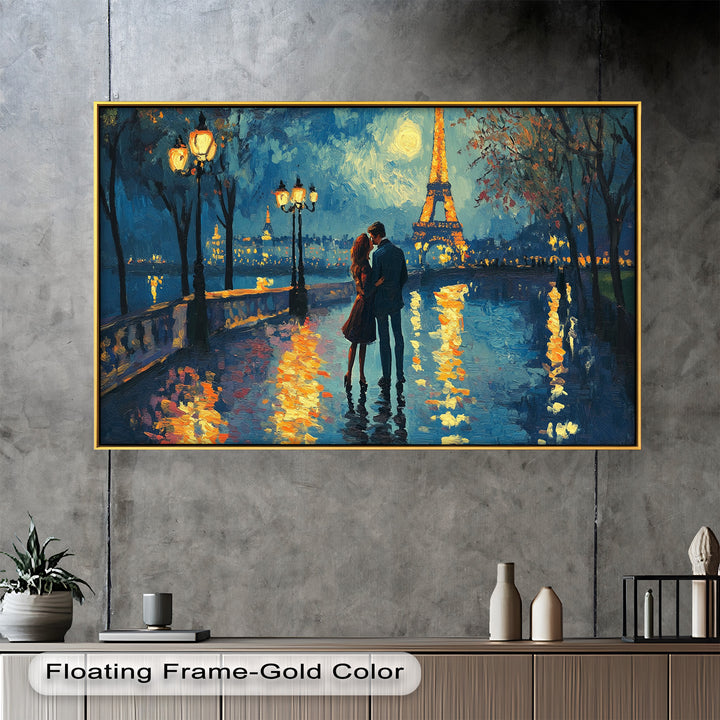 Moonlit Reflections – Eiffel Tower Romance Love Oil Painting