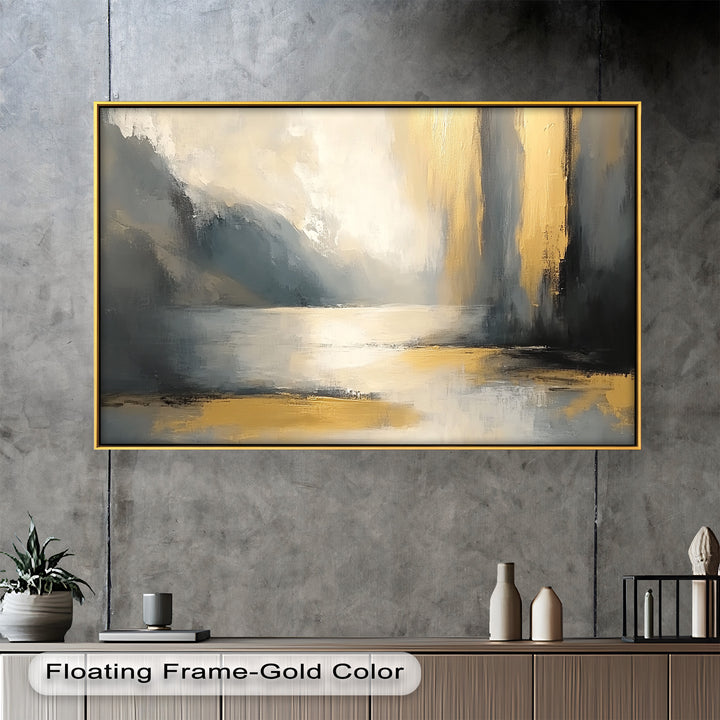 Serene Waterfall Abstract – Neutral Modern Oil Painting