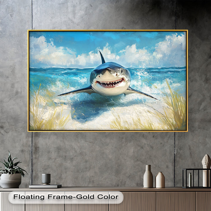 Smiling Shark by the Shore – Animal Oil Painting