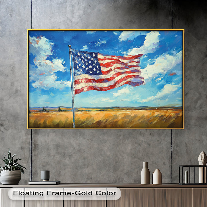 Amerikanische Flagge auf dem Land – Patriotisches Ölgemälde