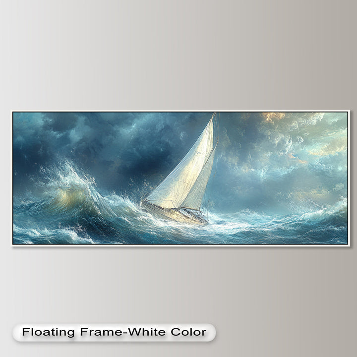 Into the Surge – Sailboat Battling Ocean Waves Oil Painting