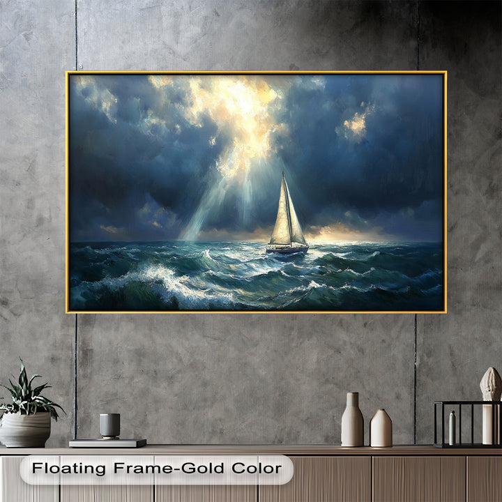 Stormy Horizon – Boat Oil Painting