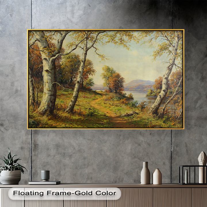 Goldener Pfad am See – Vintage Ölgemälde