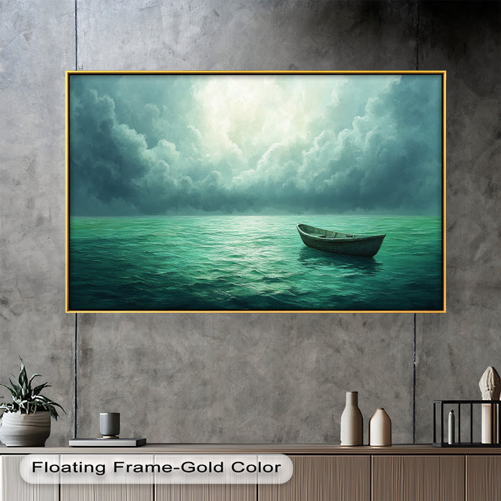 Solitude Adrift – Serene Empty Rowboat Oil Painting
