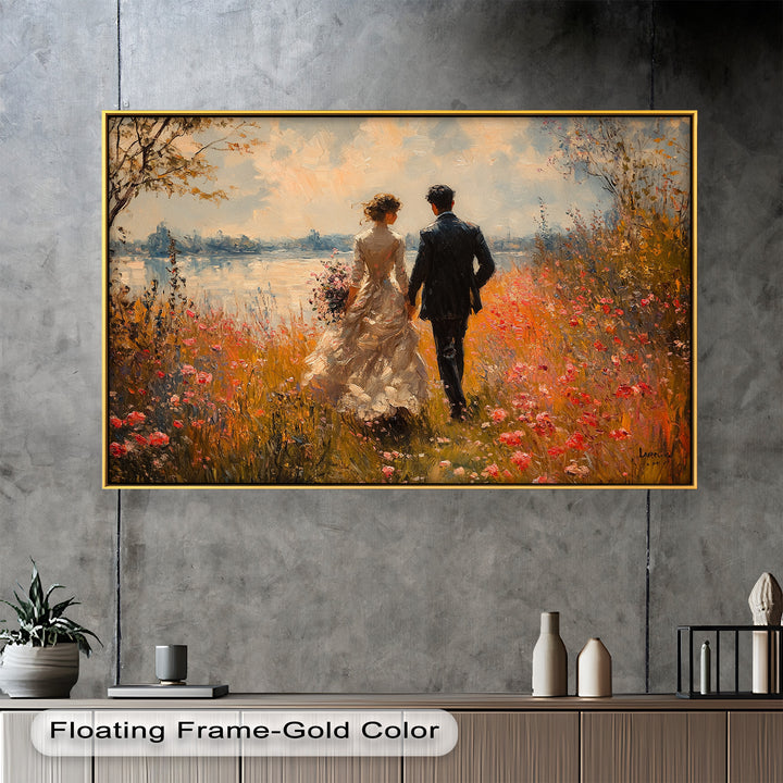 A Walk to Remember – Impressionist Couple in Blooming Field Oil Painting