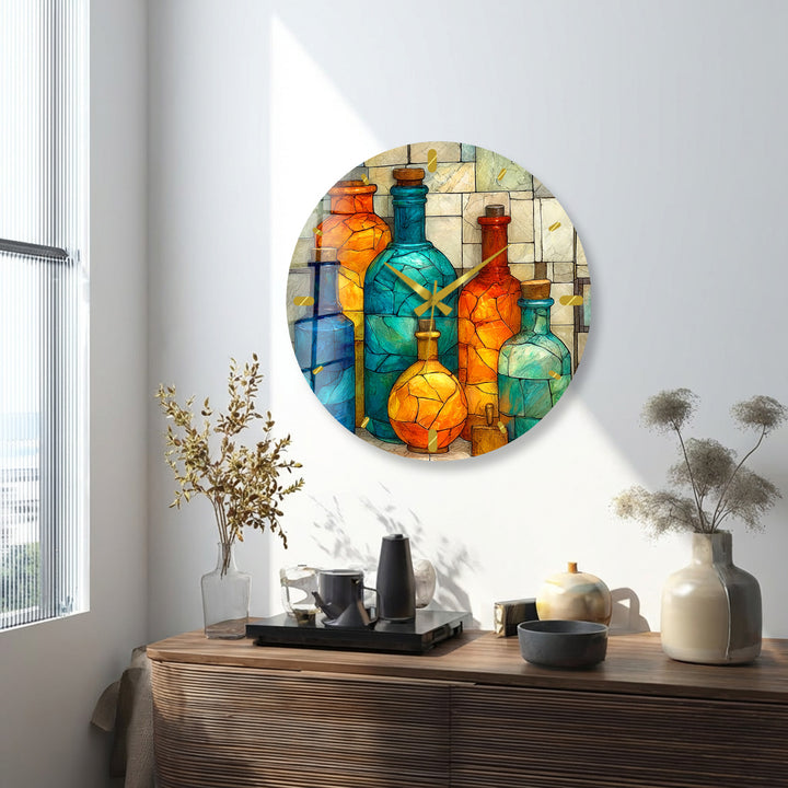 Colorful Glass Bottles Wall Clock – Mediterranean Decor