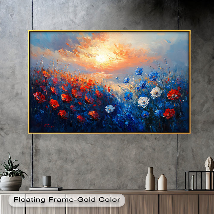 Wildflower Sunset Symphony – Colorful Horizon Flower Oil Painting