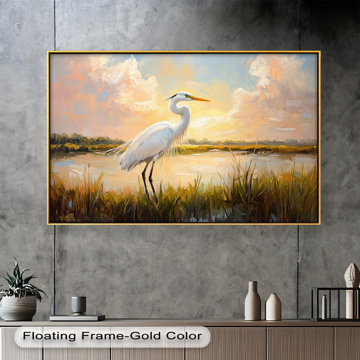 White Egret at Sunset – Animal Oil Painting