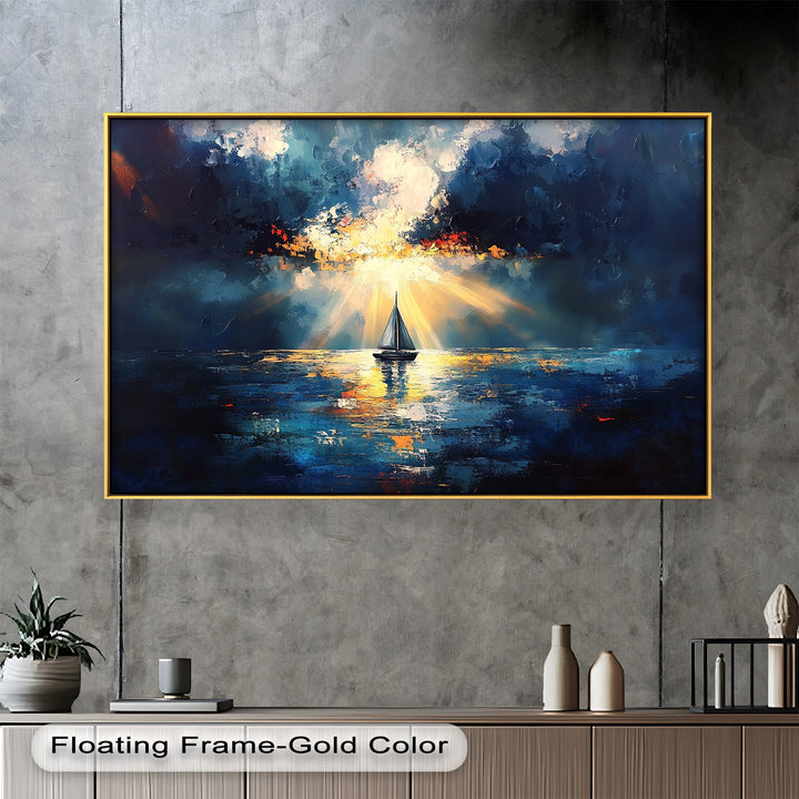 Radiant Horizon – Sailboat at Sunset Oil Painting