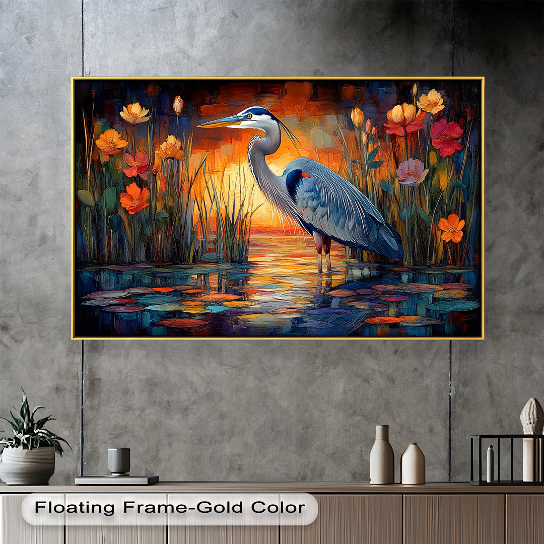 Heron at Sunset  – Animal Oil Painting