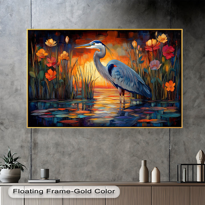 Heron at Sunset  – Animal Oil Painting