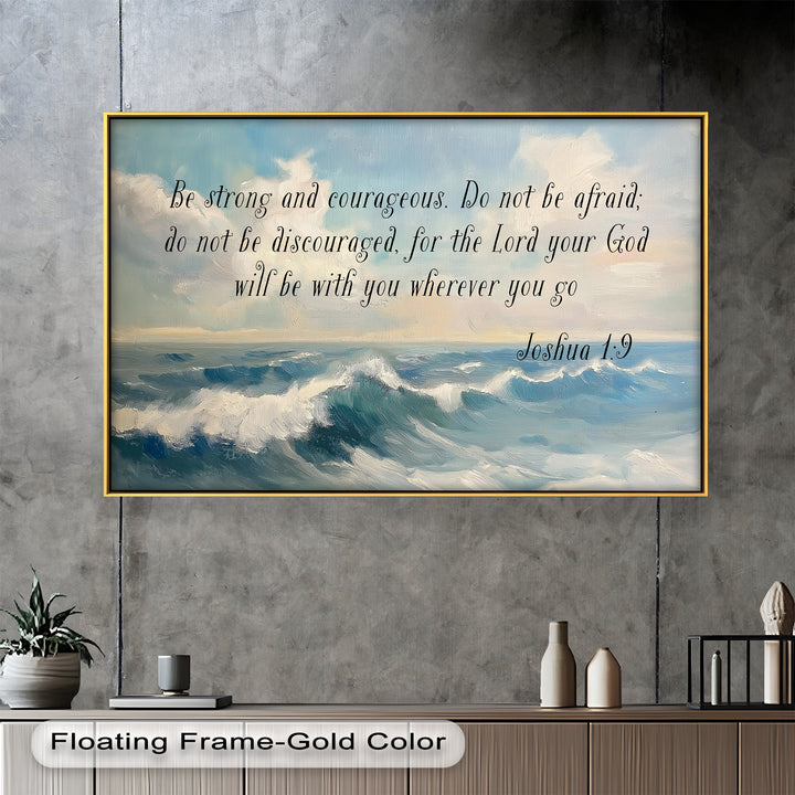 Christian wall art featuring soft waves and scripture on overcoming fear.
