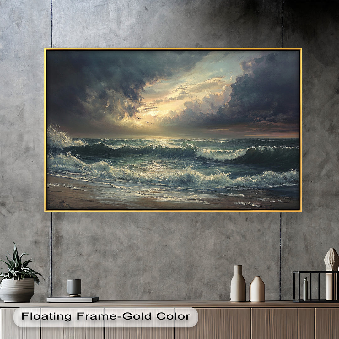 Perfect for adding drama and elegance to any space, this painting brings the wild majesty of the ocean indoors.

