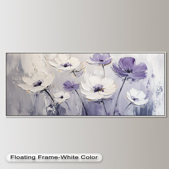 White and Purple Florals on Misty Background - Flower Oil Painting