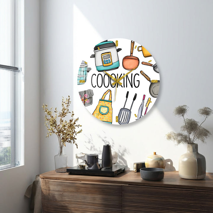 Colorful Cooking Glass Wall Clock – Kitchen Utensil Decor