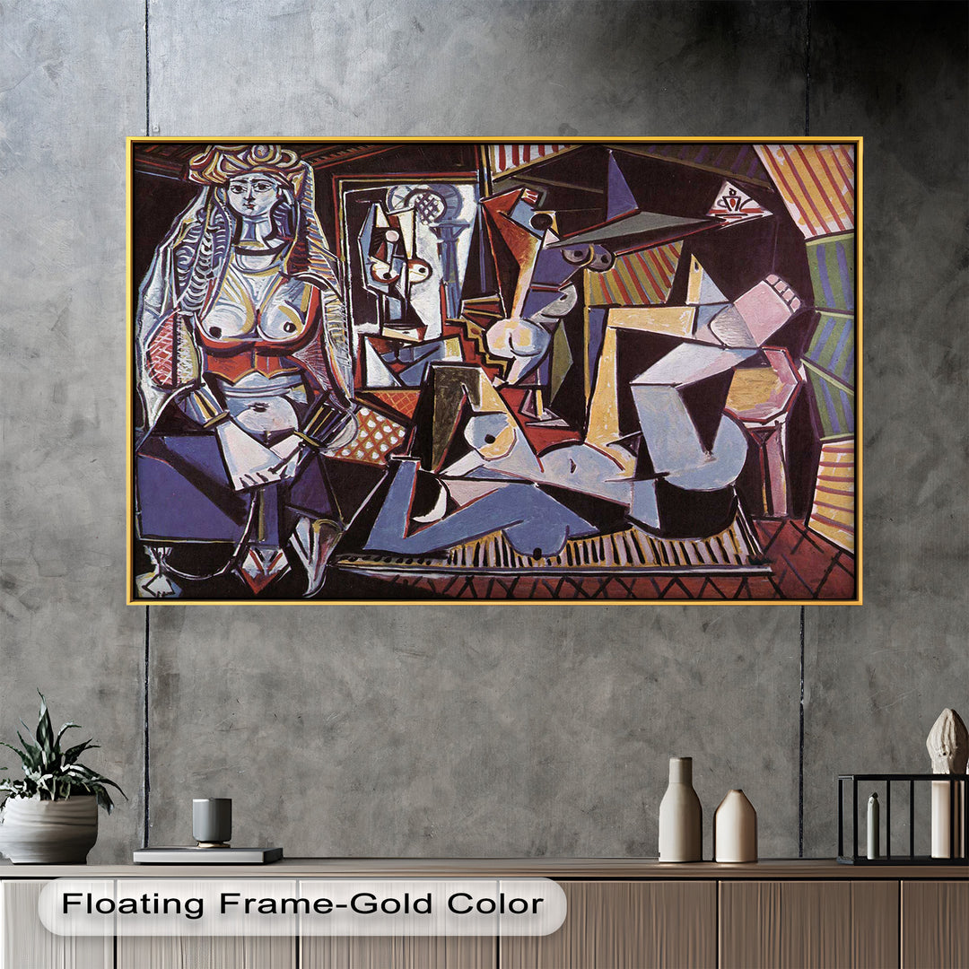 Cubist-style depiction of abstract female figures in a colorful, fragmented interior space.

