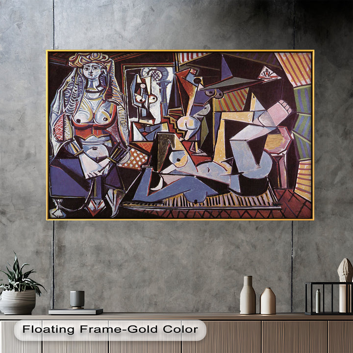 Cubist-style depiction of abstract female figures in a colorful, fragmented interior space.

