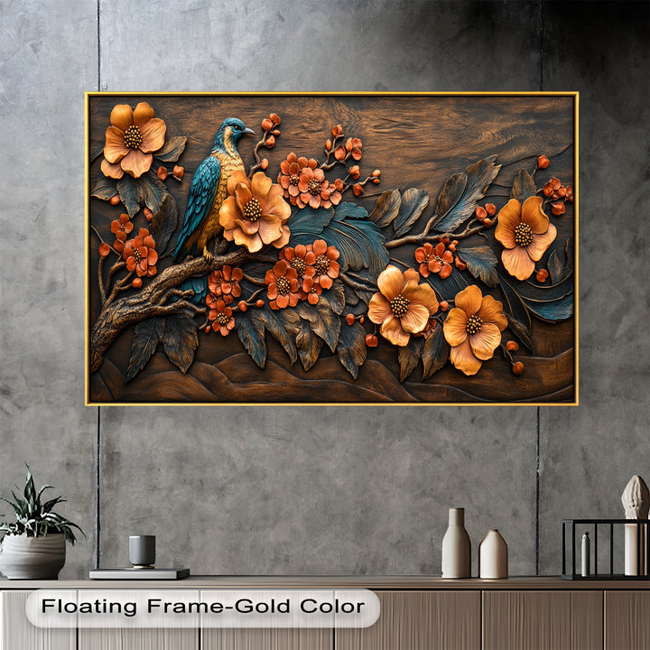Flowers & Bird – Framed Oil Painting