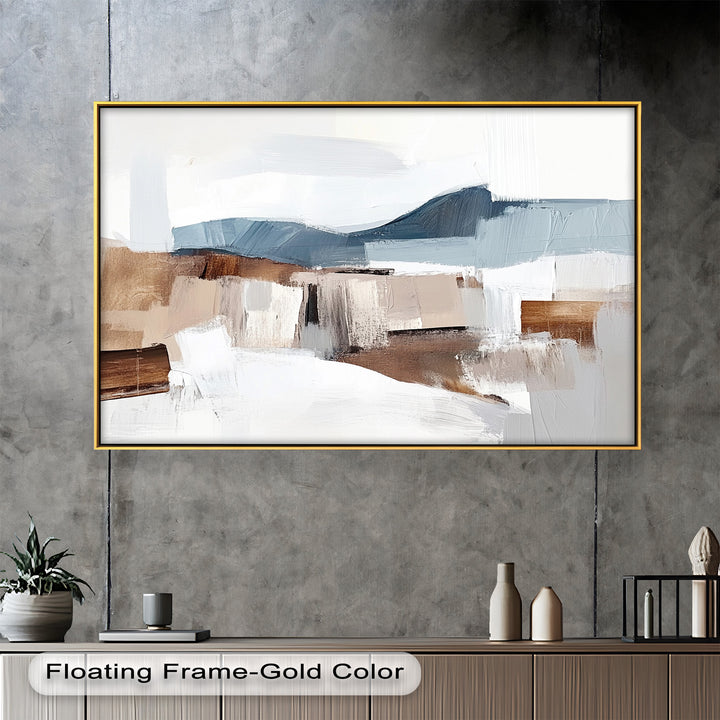 Muted Horizon Layers – Mountain Landscape Abstract Oil Painting