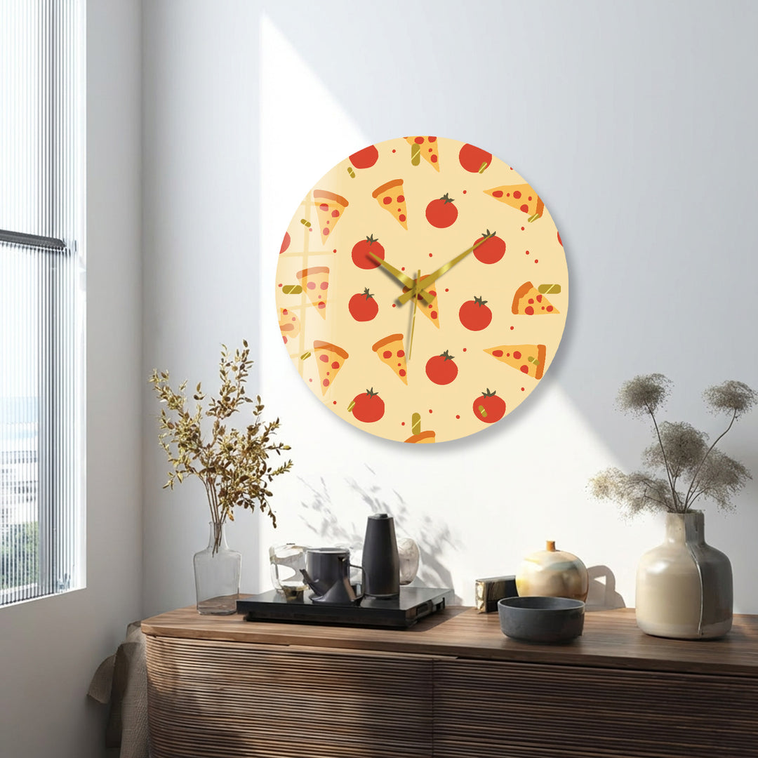 Glaswanduhr mit Pizzamuster – niedliche Küchendekoration