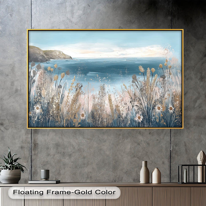 Wildflower Ocean View Wall Art – Framed Oil Painting