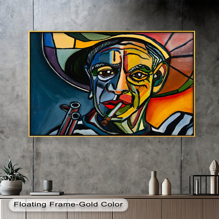 Rebel's Gaze – Bold Cubist Portrait Picasso Oil Painting