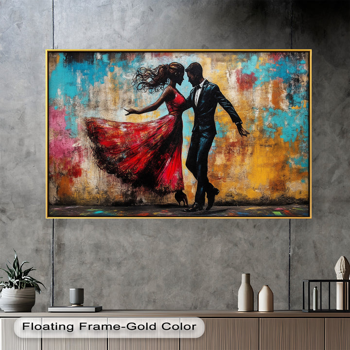 Whirl of Passion – Dancing Lovers in Red Love Oil Painting