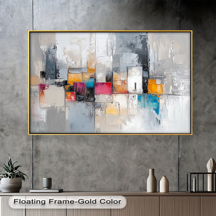 Urban Geometry – Color Block Cityscape Abstract Oil Painting
